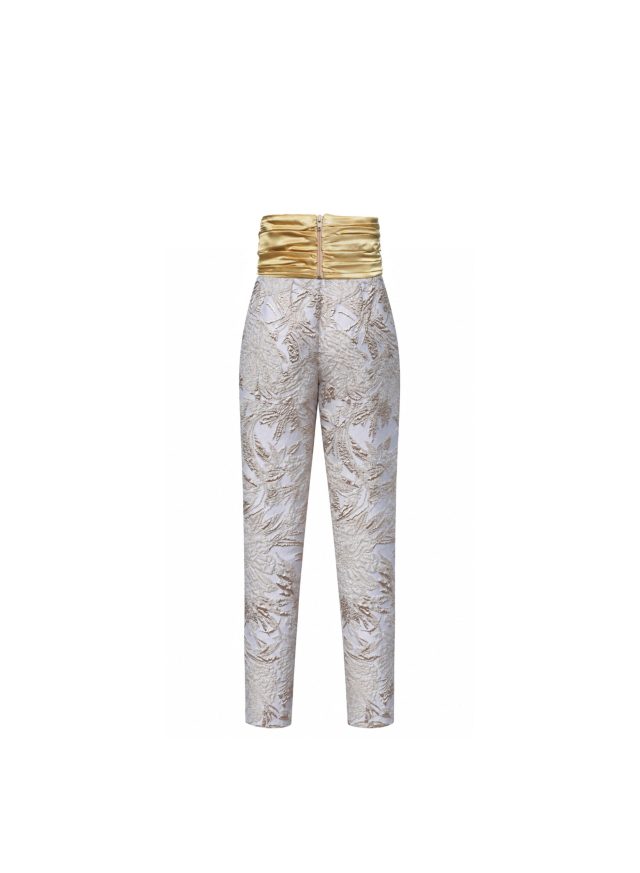 Pants with Draped Belt in Satin Cadi
