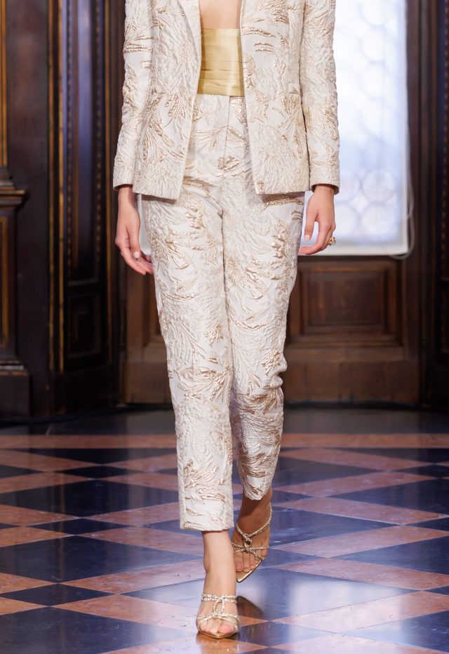 Pants with Draped Belt in Satin Cadi