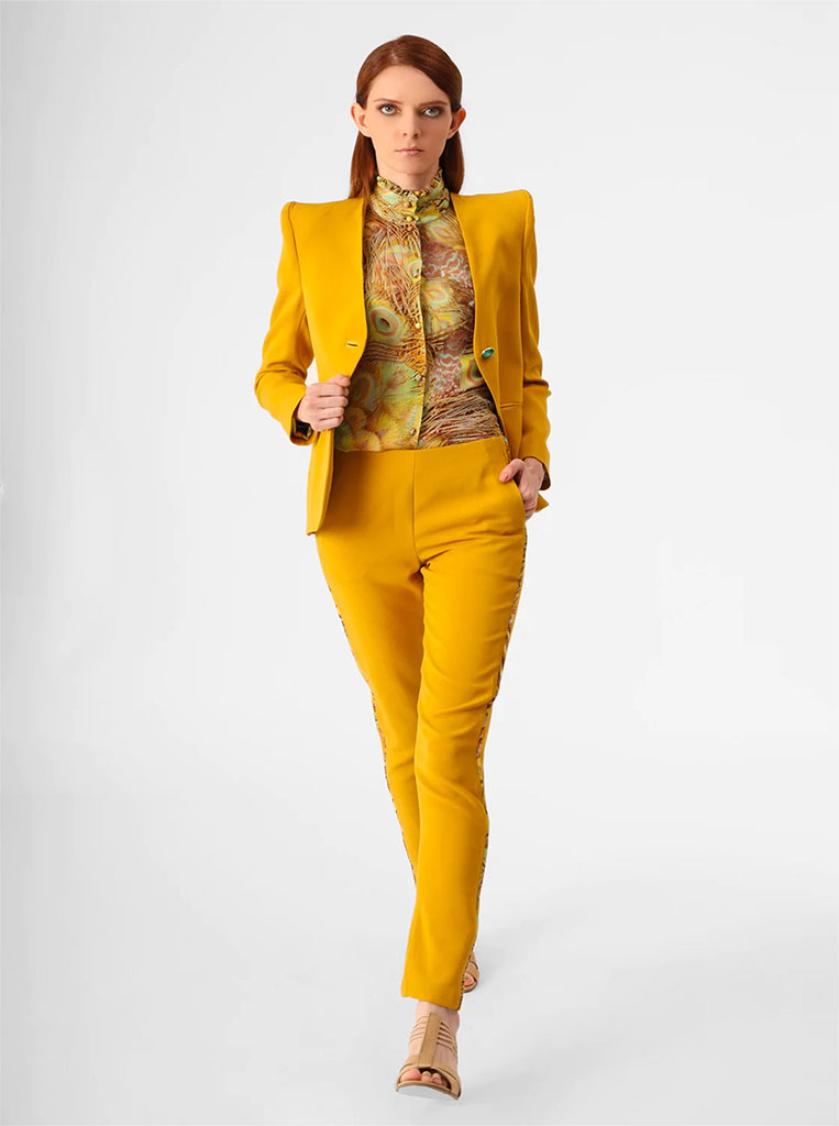 Women's Formal Pant Suit For Work- Mustard Yellow - Walmart.com